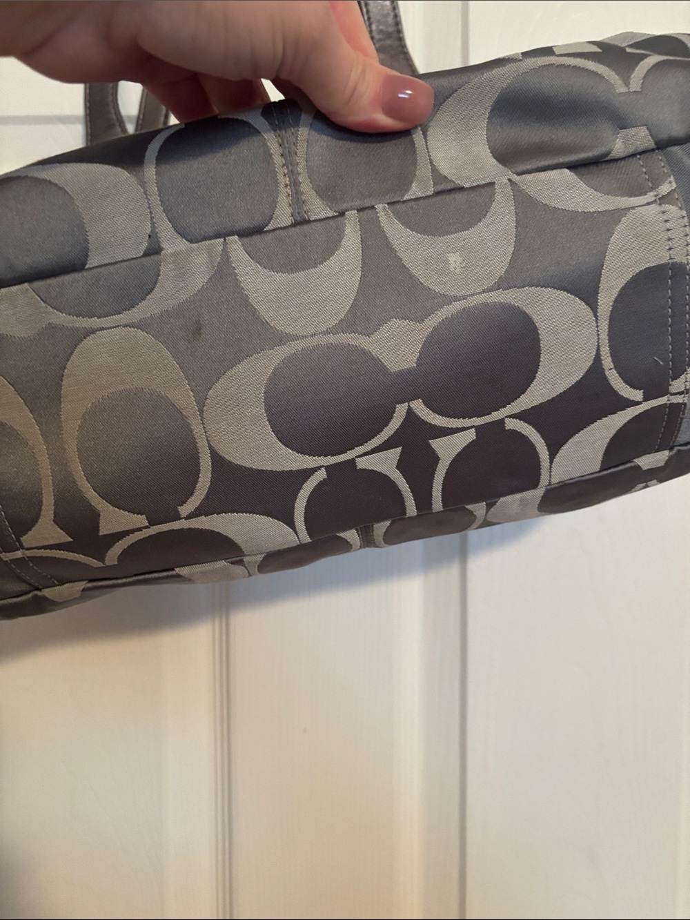 Coach Gray Signature Canvas Shoulder Bag with Leather Trim - Picture 9 of 14